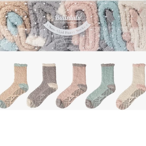 Bulinlulu NEW - 5 pack Non Skid Fuzzy Socks - Picture 8 of 8